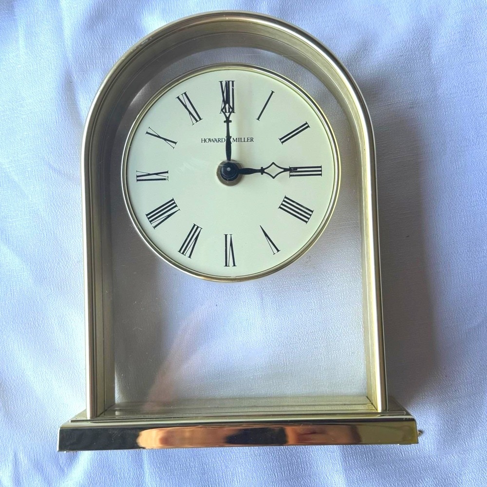 Brass Tone‎ MCM Clock Desk Mantle Howard Miller Gold Granny Hollywood Regency